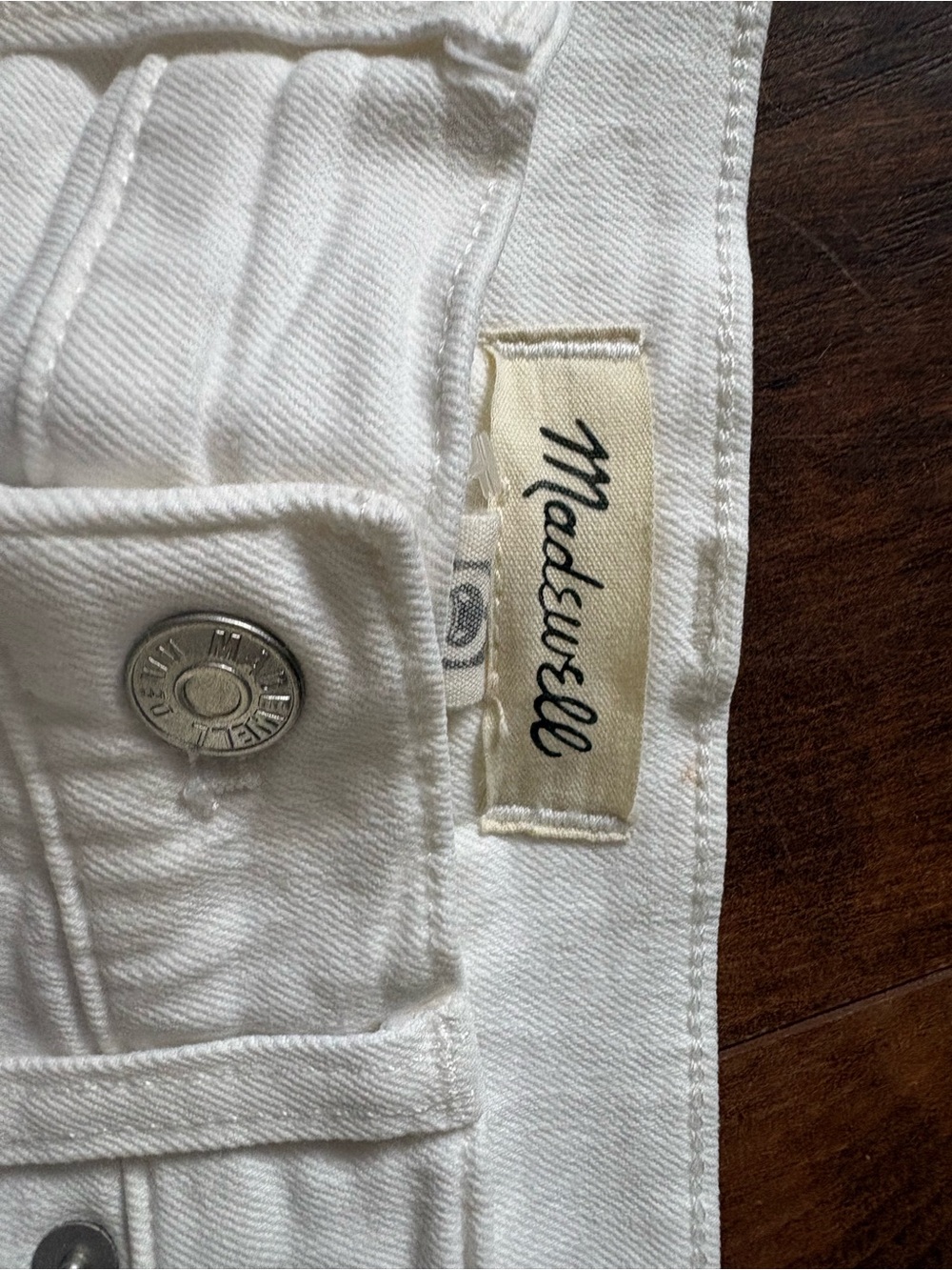 Madewell White Cropped Straight Jeans with Branded Button